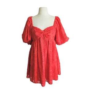 Future Collective Puff Sleeve Mini Babydoll Dress in Red Orange Size Large